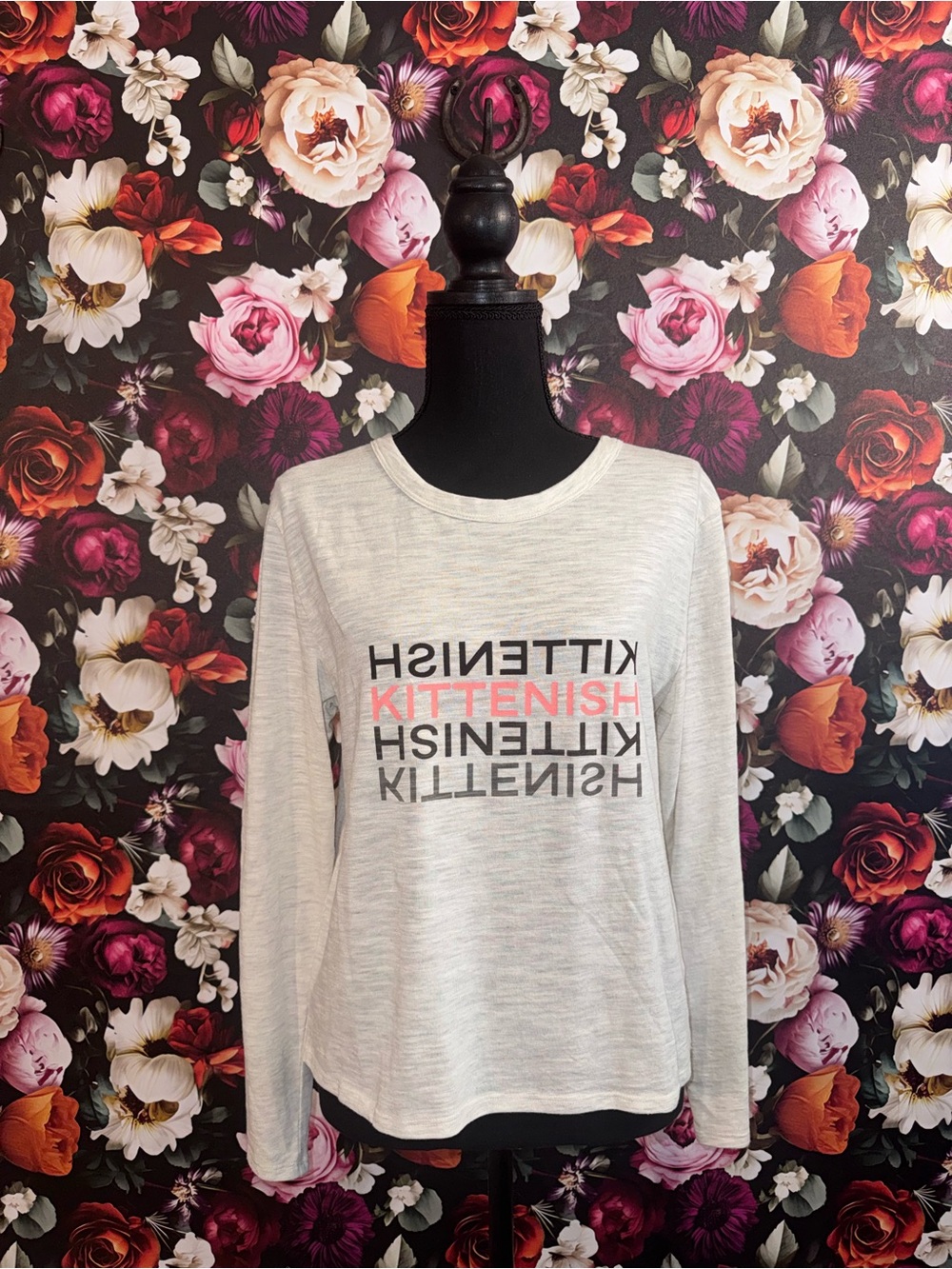 Kittenish Light Gray Long Sleeve Logo Sweatshirt with Pink Accent